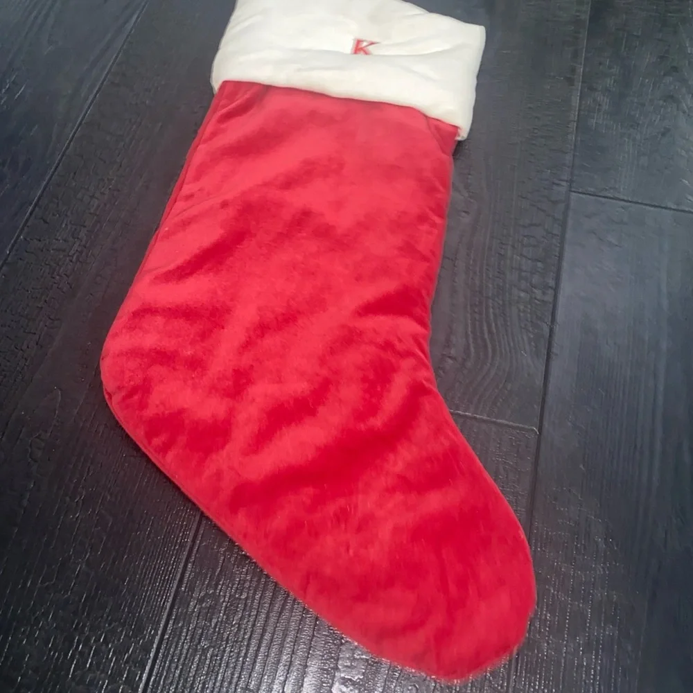 Pottery Barn Letter K Monogram‎ Christmas Stocking Red Velvet